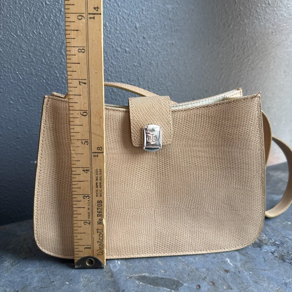 Lauren Ralph Lauren Snakeskin Shoulder Bag Tan Brown Leather Silver Hardware Vtg